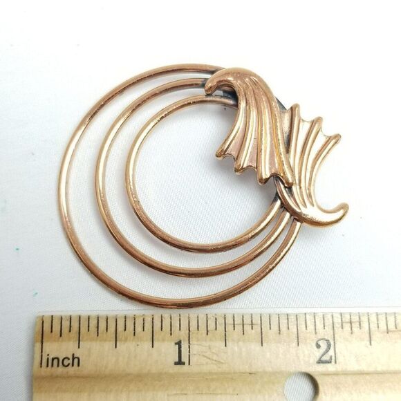 Vintage Renoir Large Copper Circle Brooch, Retro Design Lapel Pin, Signed - Picture 5 of 7